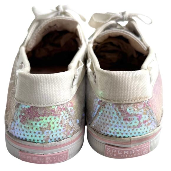 Pre Loved Sperry Top-Sider Bahama BOAT SHOES Women's 9.5M Sequin Iridescent Pink - Picture 5 of 9